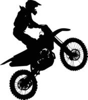 ai généré silhouette motocross sauts dans le air noir Couleur seulement vecteur