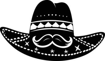 ai généré silhouette mexicain chapeau sombrero avec moustache noir Couleur seulement vecteur