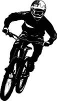 ai généré silhouette Montagne bicyclette sauts dans le air noir Couleur seulement vecteur
