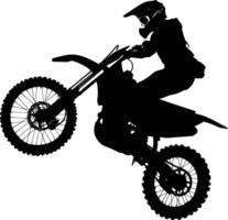 ai généré silhouette motocross sauts dans le air noir Couleur seulement vecteur