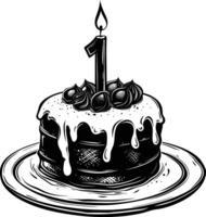ai généré anniversaire gâteau avec nombre un en forme de bougie noir Couleur seulement vecteur