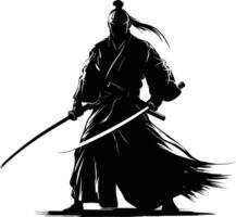 ai généré silhouette Japonais shogun guerrier noir Couleur seulement vecteur