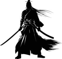 ai généré silhouette Japonais shogun guerrier noir Couleur seulement vecteur