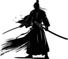 ai généré silhouette Japonais shogun guerrier noir Couleur seulement vecteur