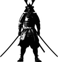 ai généré silhouette Japonais shogun guerrier noir Couleur seulement vecteur