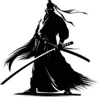 ai généré silhouette Japonais shogun guerrier noir Couleur seulement vecteur