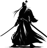 ai généré silhouette Japonais shogun guerrier noir Couleur seulement vecteur