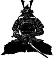 ai généré silhouette Japonais shogun guerrier noir Couleur seulement vecteur