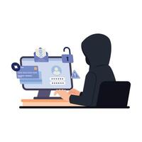 pirate et cyber criminel vol confidentiel Les données avec portable ordinateur vecteur