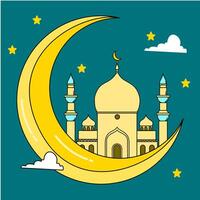 Ramadan et eid mubarok thème, dessin animé illustration de une mosquée, pouvez être utilisé pour bannières et affiches vecteur