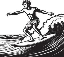 ai généré homme surfant sur une vague illustration vecteur