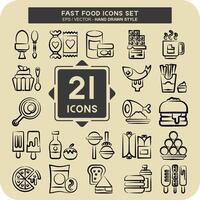 icône ensemble vite aliments. en relation à restaurant symbole. main tiré style. Facile conception modifiable. Facile illustration vecteur