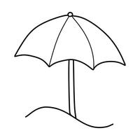 main tiré ligne art plage parapluie icône conception modèle. vecteur esquisser griffonnage illustration isolé sur blanc Contexte. été vacances et loisir symbole. parfait pour coloration livre, autocollant, logo.