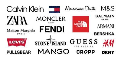 logos de populaire Vêtements marques. fendi, armani, Zara, moncler. éditorial utilisation seul. vinnitsa, Ukraine - février 20, 2024 vecteur