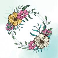 floral couronne avec fleurs et feuilles. fleur rond Cadre vecteur illustration