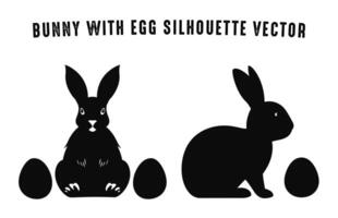 lapin avec Oeuf silhouettes vecteur, lapin noir clipart, deux Pâques lapins silhouette vecteur