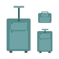 ensemble de vert Voyage dessin animé Plastique les valises sur roues. isolé Voyage sac, cas, tronc, valise. vecteur
