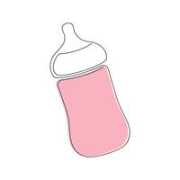 rose bébé bouteille pour fille tiré dans un continu doubler. un ligne dessin, minimalisme. vecteur illustration.