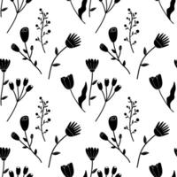 sans couture floral printemps fleurs silhouettes noir blanche. vecteur illustration. pour votre conception, emballage papier, tissu.