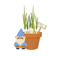 jardin gnome, plante printemps plantation concept dans dessin animé style pour carte, imprimer, autocollant, carte postale. vecteur