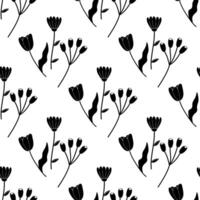 sans couture floral printemps fleurs silhouettes noir blanche. vecteur illustration. pour votre conception, emballage papier, tissu.