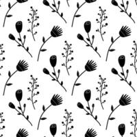 sans couture floral printemps fleurs silhouettes noir blanche. vecteur illustration. pour votre conception, emballage papier, tissu.