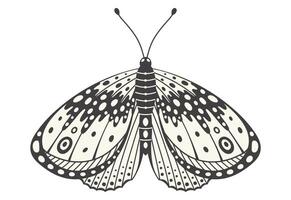 papillon de nuit ou papillon illustration. y2k style esthétique, aile formes dans de face voir, une la magie ornemental symbole. noir et blanc élément, tatouage graphique impression avec vague et points abstrait modèle, vecteur