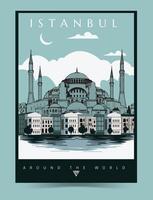 Istanbul ville affiche illustration. autour le monde, paysage urbain et horizon ancien affiche art de Istanbul ville avec haya Sofia vecteur