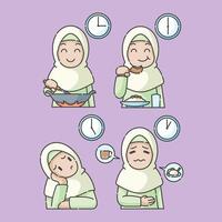 Ramadan activité fille vecteur arts. islamique Activités dans quotidien. dessin animé personnage pour les enfants