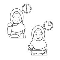 Ramadan activité fille vecteur arts. islamique Activités dans quotidien. dessin animé personnage pour les enfants