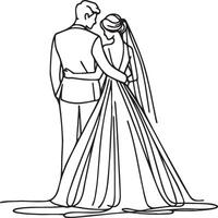 jeune marié et la mariée mariage ligne dessin. vecteur