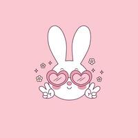 mignonne Pâques lapin illustration avec cœur des lunettes vecteur