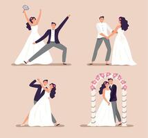 mariage des couples homme femme dansant et fête vecteur