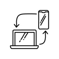 portable et intelligent téléphone synchroniser icône. main tiré vecteur illustration. modifiable ligne accident vasculaire cérébral.