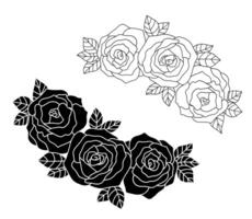 ligne des roses frontière. contour fleurs bouquet avec bourgeons et feuilles. vecteur illustration isolé sur blanc