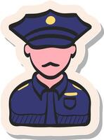 main tiré police avatar icône dans autocollant style vecteur illustration