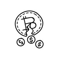 bitcoin crypto-monnaie pièce de monnaie et dollar icône. main tiré vecteur illustration. modifiable ligne accident vasculaire cérébral.