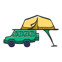 portable camping tente icône dans main tiré Couleur vecteur illustration