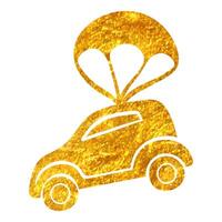 main tiré voiture parachute icône dans or déjouer texture vecteur illustration