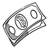 bitcoin crypto-monnaie argent. main tiré vecteur illustration.