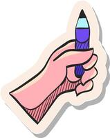 main tiré crayon mesure icône dans autocollant style vecteur illustration