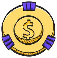 jeux d'argent pièce de monnaie icône dans main tiré Couleur vecteur illustration