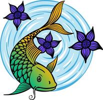 main tiré koi poisson avec lotus fleur Couleur vecteur illustration