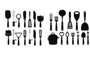 silhouette de cuisine outils vecteur noir éléments, nouveau, créatif, restaurant outils silhouette, vecteur accessoire Hôtel