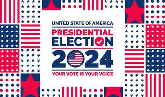 présidentiel élection 2024 Contexte conception modèle avec Etats-Unis drapeau. voter dans Etats-Unis drapeau bannière conception. élection vote affiche. Président vote 2024. politique élection 2024 campagne Contexte. vecteur