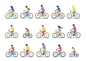 la personne sur vélo. dessin animé actif Hommes et femmes balade le vélo, cyclisme sport activité concept avec divers personnes. vecteur bicyclette aptitude illustration