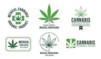 cannabis étiquette pour médical utiliser. légal marijuana traitement, anti douleur des médicaments pour les maladies. biologique vert feuilles vecteur