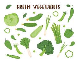 ensemble de vert des légumes dans plat style isolé sur blanc Contexte. vecteur