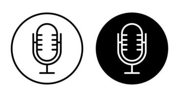 microphone ligne icône vecteur sur noir cercle. Podcast micro signe symbole