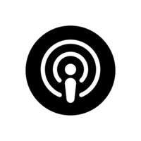 Podcast icône vecteur sur noir cercle. podcasting signe symbole